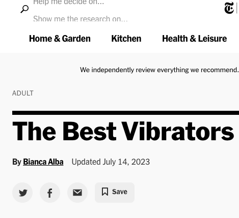screenshot of New York Times Best Vibrators of 2023 article