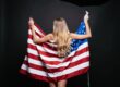beautiful blonde woman nude wrapped in american flag