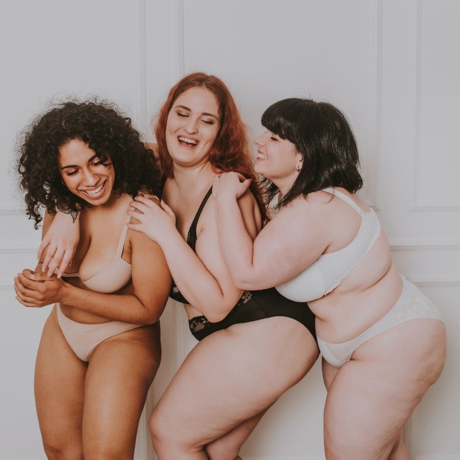 Group of diverse women wearing lingerie